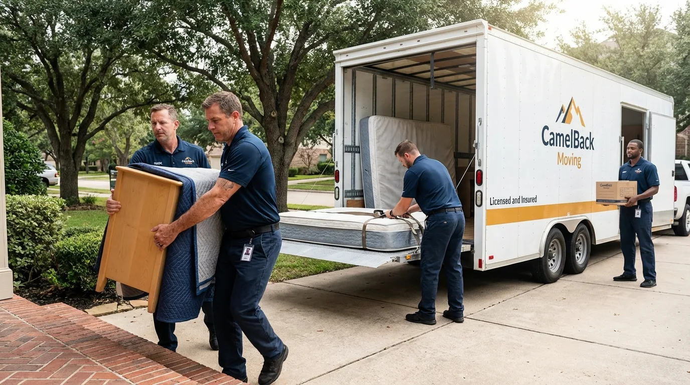 Crew loading residential truck for cross-state move from Deming, NM